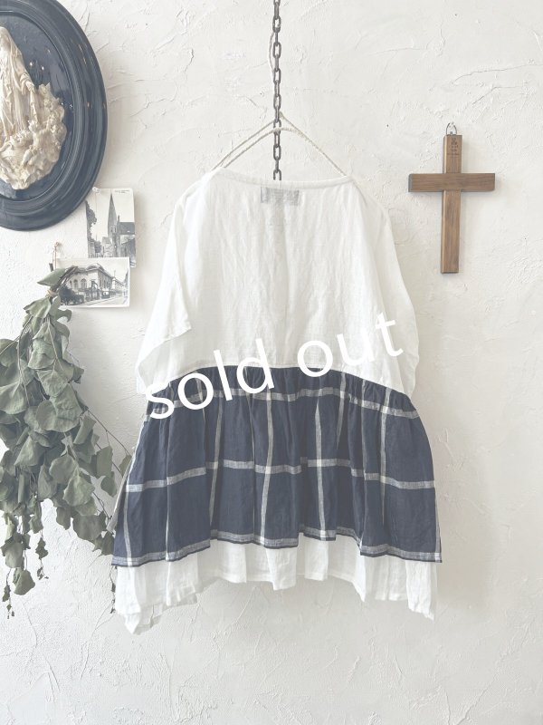 画像4: shizuka's/フレンチ袖レイヤードブラウス・ネイビーチェック (4)