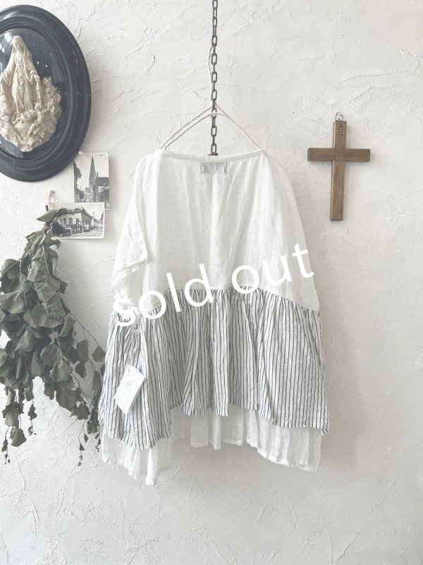 画像4: shizuka's/フレンチ袖レイヤードブラウス・ストライプ (4)