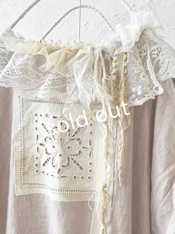 画像3: pollenbienco/アンティークレースのギャザーワンピース・ピンクベージュC (3)