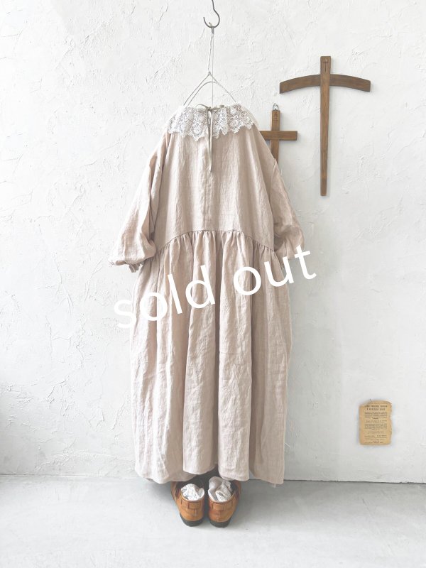 画像9: pollenbienco/アンティークレースのギャザーワンピース・ピンクベージュB (9)