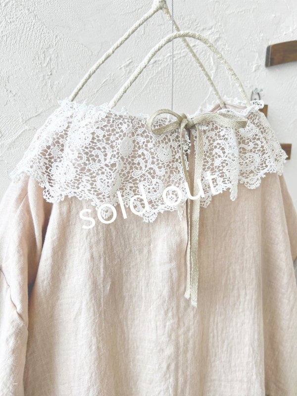 画像11: pollenbienco/アンティークレースのギャザーワンピース・ピンクベージュB (11)