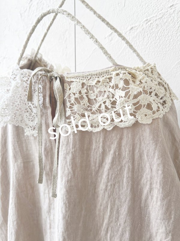 画像11: pollenbienco/アンティークレースのギャザーワンピース・ピンクベージュA (11)