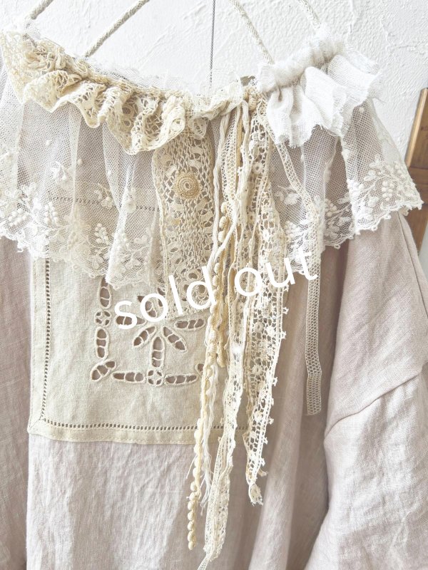 画像3: pollenbienco/アンティークレースのギャザーワンピース・ピンクベージュD (3)