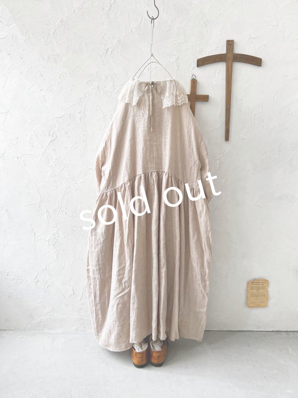 画像8: pollenbienco/アンティークレースのギャザーワンピース・ピンクベージュD (8)