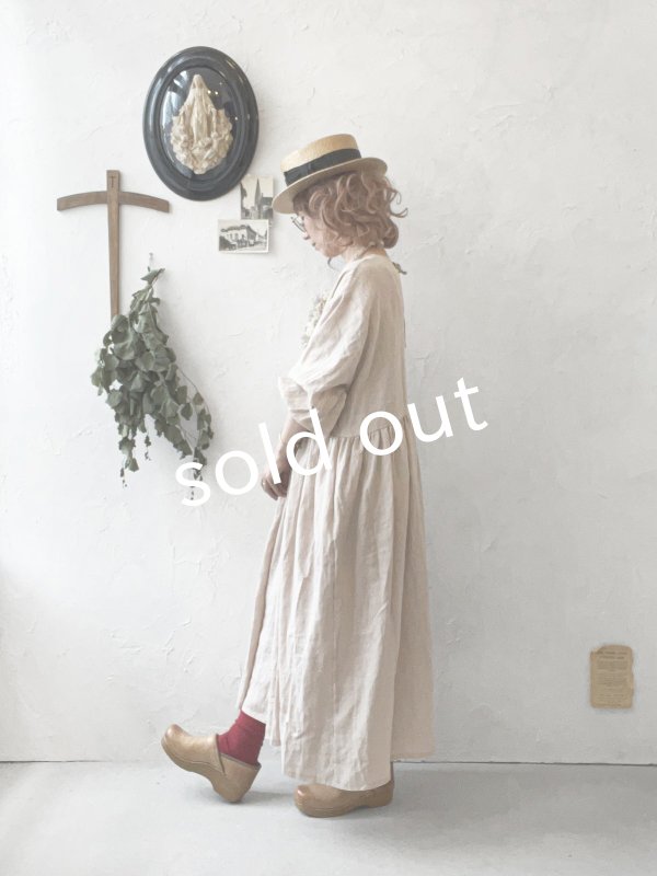 画像13: pollenbienco/アンティークレースのギャザーワンピース・ピンクベージュC (13)