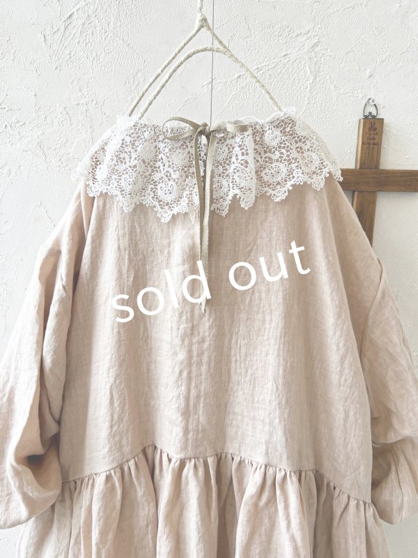 画像10: pollenbienco/アンティークレースのギャザーワンピース・ピンクベージュB (10)