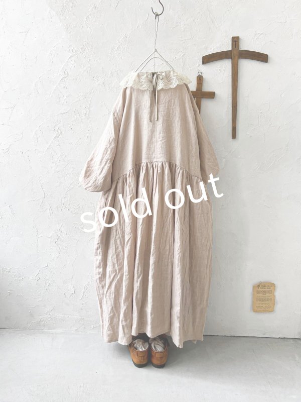 画像8: pollenbienco/アンティークレースのギャザーワンピース・ピンクベージュC (8)