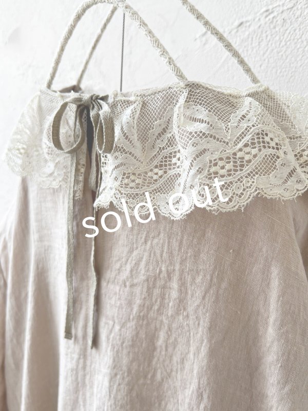 画像10: pollenbienco/アンティークレースのギャザーワンピース・ピンクベージュC (10)