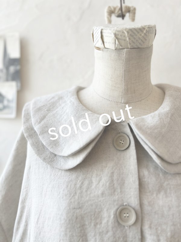 画像6: kosatofuku/二枚衿のリネンギャザーワンピース・黒 (6)