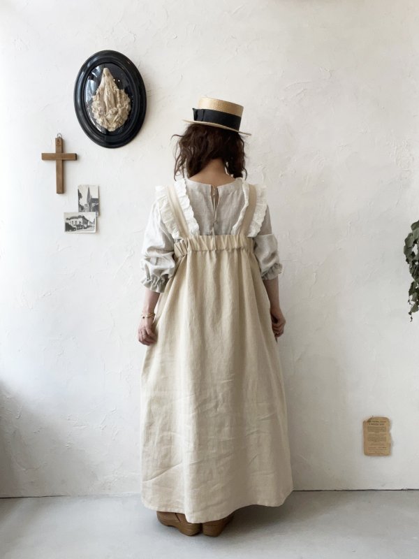 画像16: kosatofuku/レースフリルショルダーのサロペットワンピース・生成り (16)