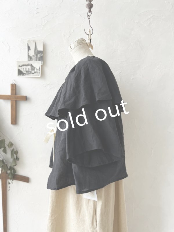 画像4: kosatofuku/リボンと大きなフリルカラーのブラウス・黒 (4)