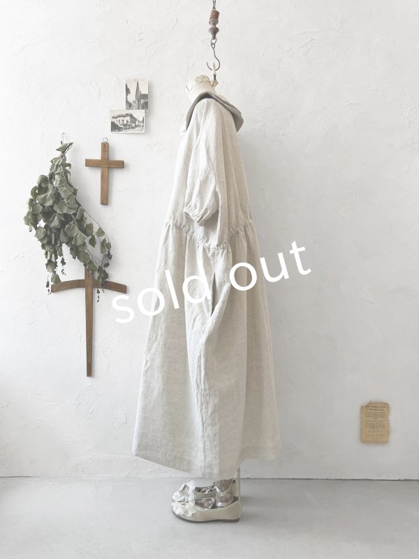 画像11: kosatofuku/二枚衿のリネンギャザーワンピース・黒 (11)