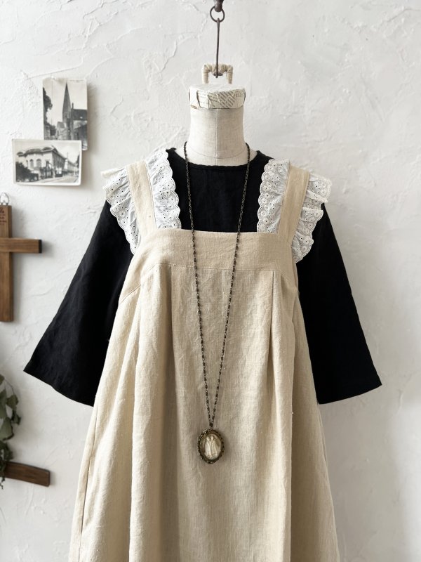 画像3: kosatofuku/レースフリルショルダーのサロペットワンピース・生成り (3)