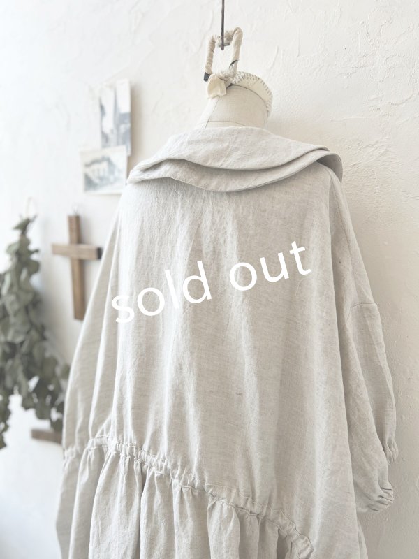 画像13: kosatofuku/二枚衿のリネンギャザーワンピース・黒 (13)