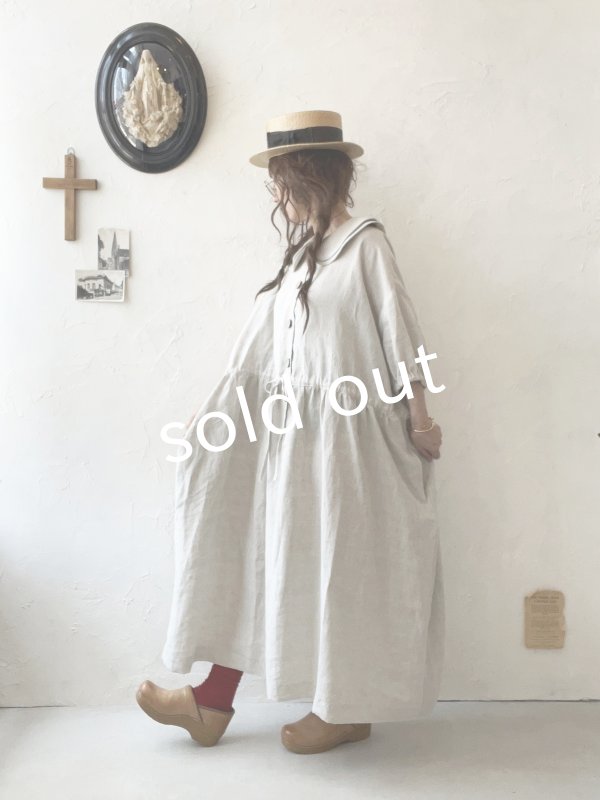 画像16: kosatofuku/二枚衿のリネンギャザーワンピース・黒 (16)