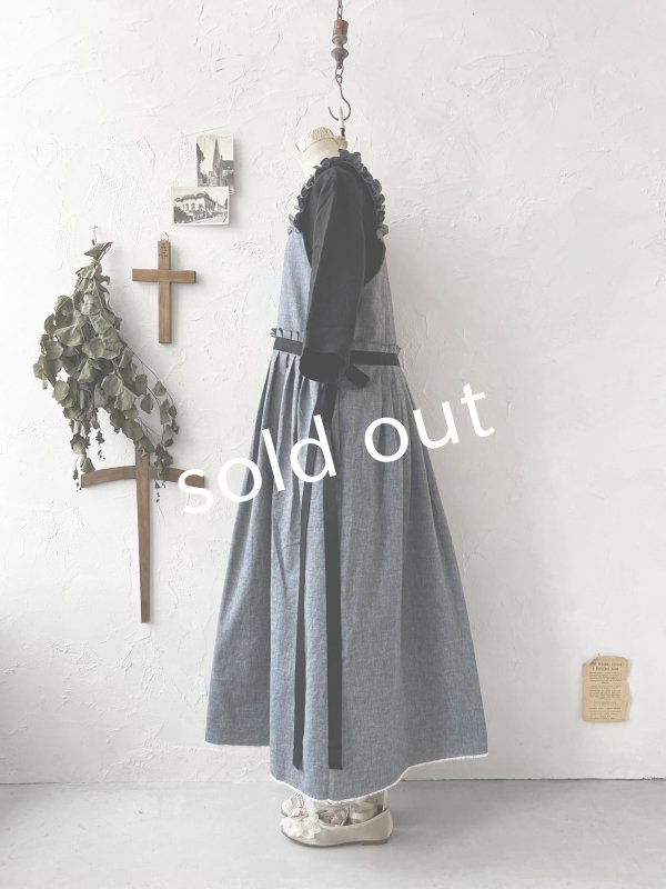 画像10: kosatofuku/フリルショルダーとプリーツリボンのワンピース・デニム (10)