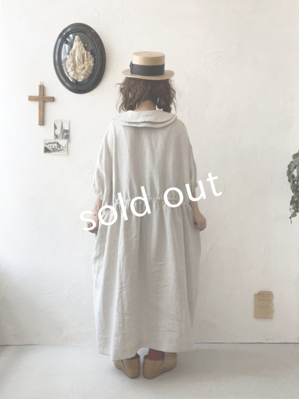 画像17: kosatofuku/二枚衿のリネンギャザーワンピース・黒 (17)