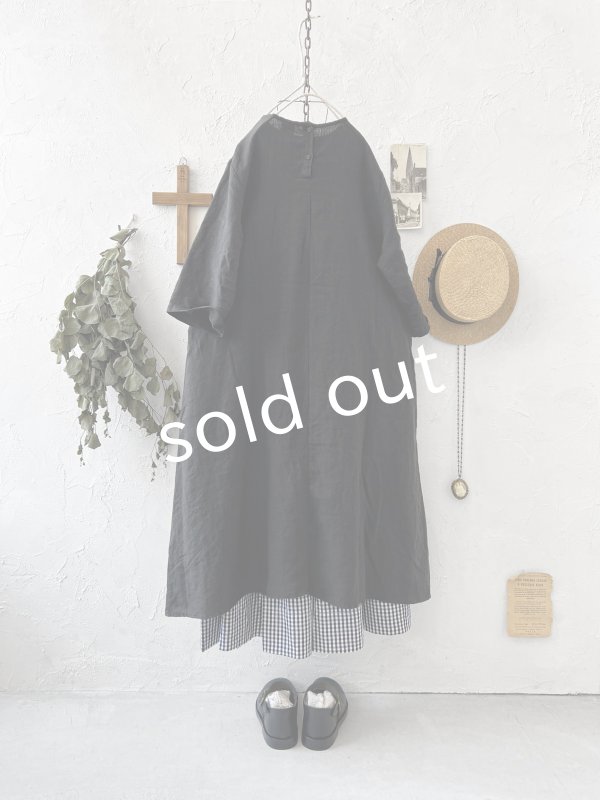 画像6: Re:born/リネン七分袖ワンピース・黒 (6)