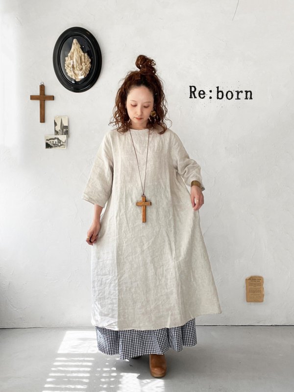 画像1: Re:born/リネンワンピース・ナチュラル (1)