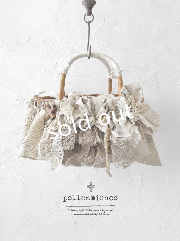 画像1: pollenbienco／アンティークレースと十字架のバスケット・G (1)