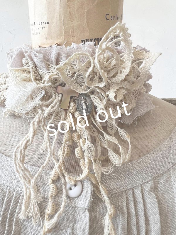 画像4: pollenbienco／アンティークレースのチョーカー・くすみピンク (4)