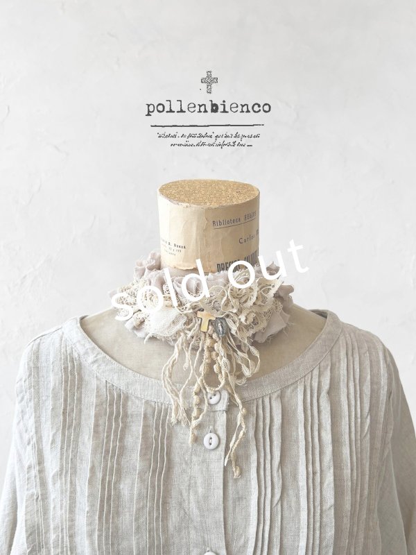画像1: pollenbienco／アンティークレースのチョーカー・くすみピンク (1)