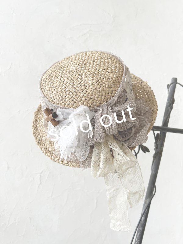 画像2: pollenbienco／アンティークレースの帽子・H (2)