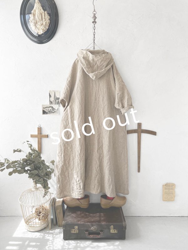画像11: MARCHE' DE SOEUR／Ａラインフードワンピース・ベージュシャンブレー (11)