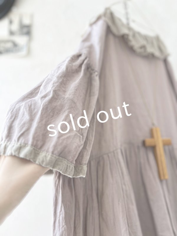 画像3: Avenue/フリル襟リネンワンピース・くすみピンクに生成り襟 (3)