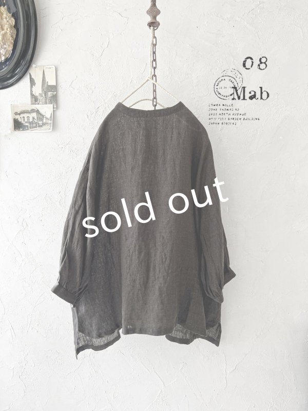 画像1: 08mab/リネンシャンブレー７分袖ブラウス・チャコール (1)