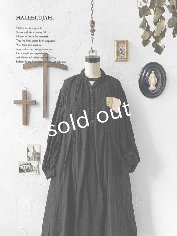 画像2: HALLELUJAH／1890's Bourgeron 羊飼いシャツワンピース・black (2)
