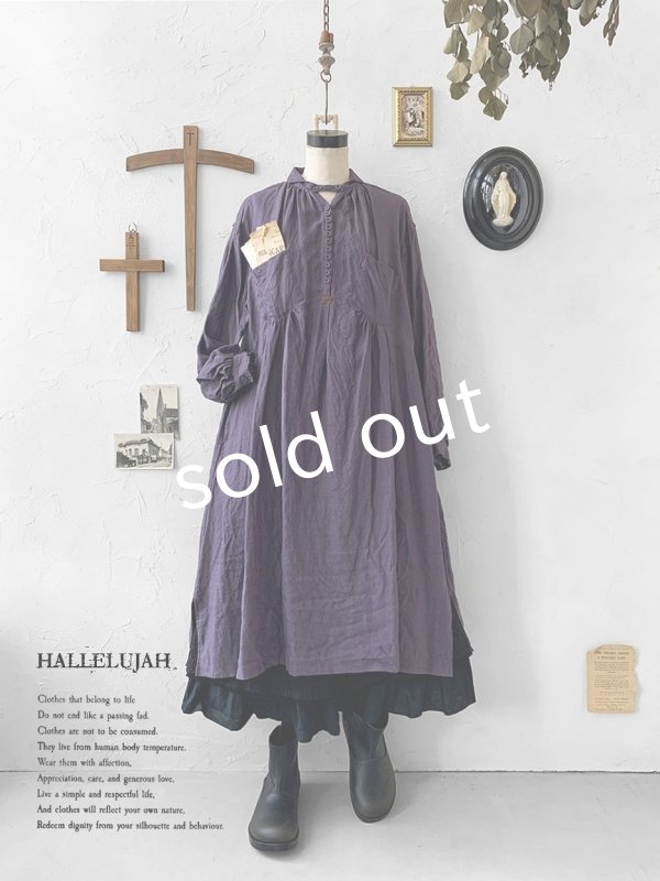 画像2: HALLELUJAH／1890's Bourgeron 羊飼いシャツワンピース・purple (2)