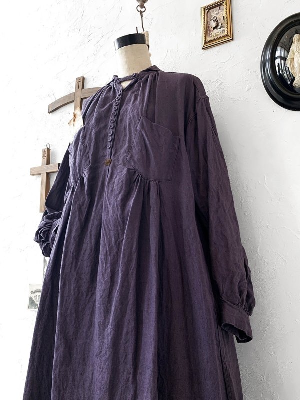 画像9: HALLELUJAH/1890's Bourgeron 羊飼いシャツワンピース・purple (9)