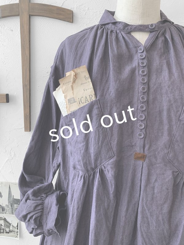 画像4: HALLELUJAH／1890's Bourgeron 羊飼いシャツワンピース・purple (4)