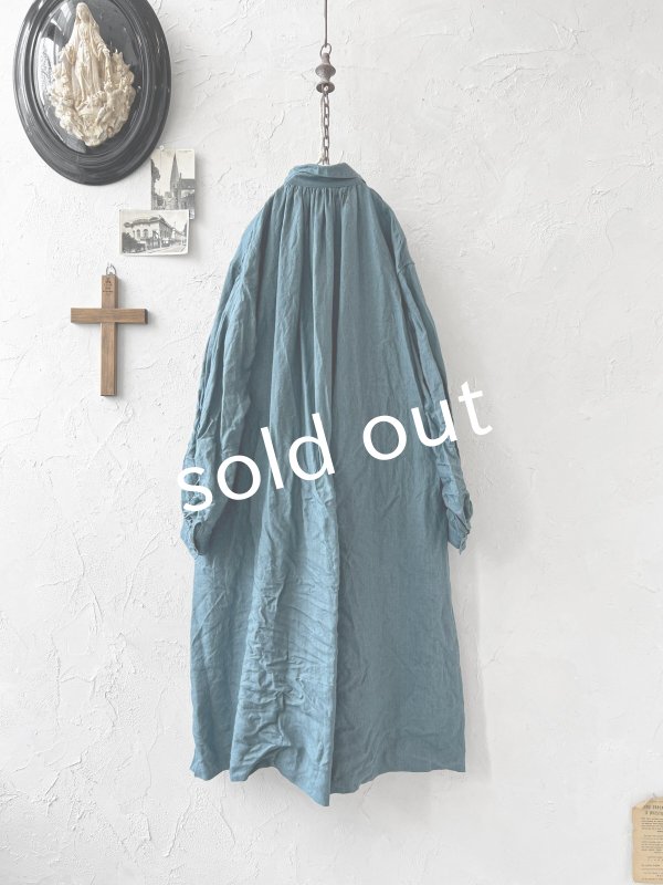 画像7: HALLELUJAH/1890's Bourgeron 羊飼いシャツワンピース・turquoise (7)