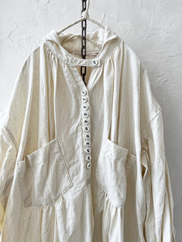画像2: HALLELUJAH/1890's Bourgeron 羊飼いシャツワンピース・off-white (2)