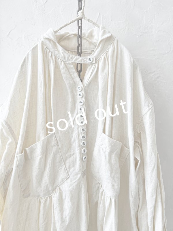 画像2: HALLELUJAH／1890's Bourgeron 羊飼いシャツワンピース・off-white (2)