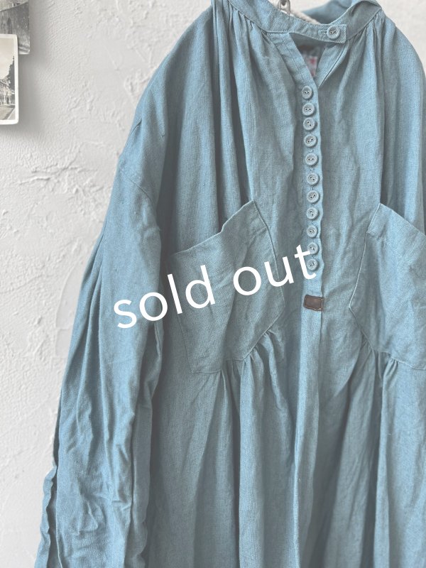 画像4: HALLELUJAH/1890's Bourgeron 羊飼いシャツワンピース・turquoise (4)