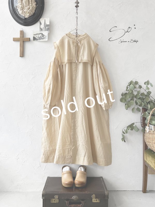 画像7: SO／ティペット付きギャザーワンピース・アプリコットベージュ (7)