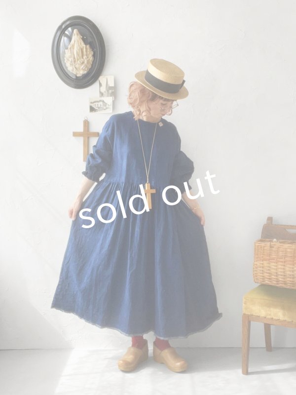 画像14: MARCHE' DE SOEUR／ギャザーワンピース・インディゴ染め (14)