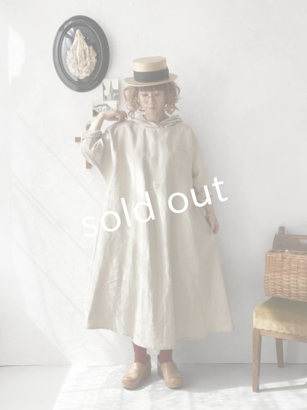 画像14: MARCHE' DE SOEUR／Ａラインフードワンピース・生成り (14)