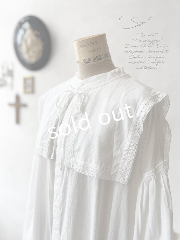 画像1: SO／ティペット付きギャザーワンピース・オフ (1)