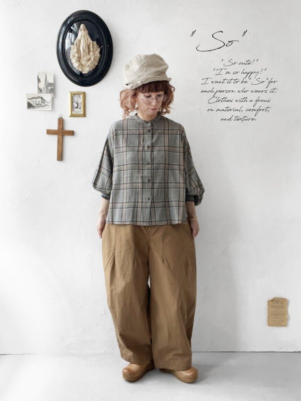 画像7: SO/バルーンスリーブブラウス・ブラウングレンチェック (7)