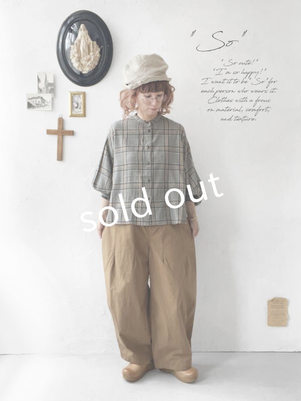 画像7: SO/バルーンスリーブブラウス・ベージュグレンチェック (7)