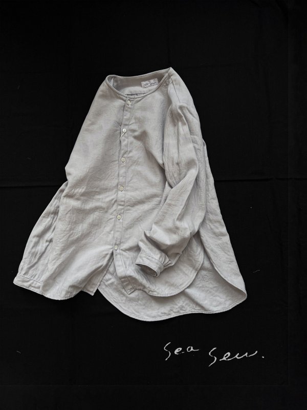 画像1: seasew./201 コットンリネンノーカラーシャツ・ライラック (1)