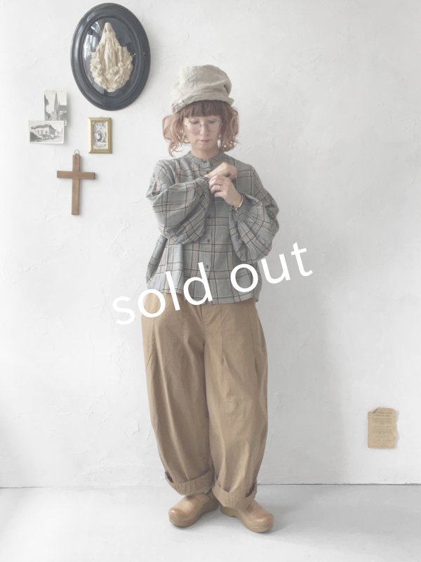 画像8: SO/バルーンスリーブブラウス・ベージュグレンチェック (8)