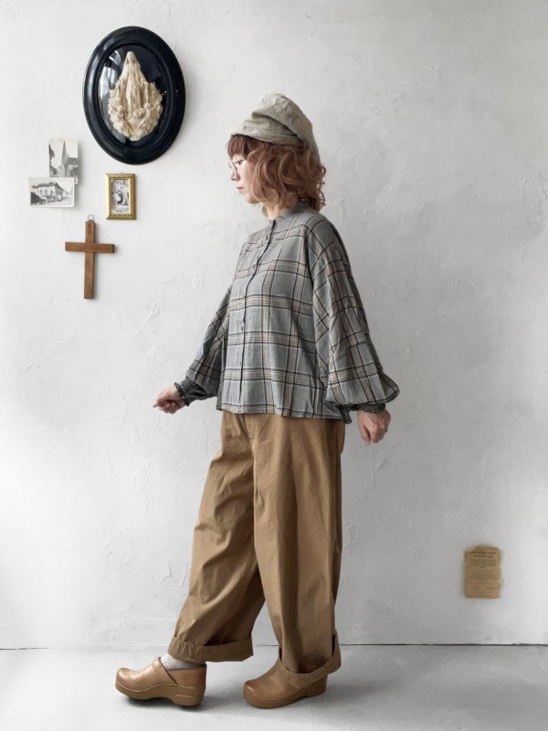 画像8: SO/バルーンスリーブブラウス・ブラウングレンチェック (8)