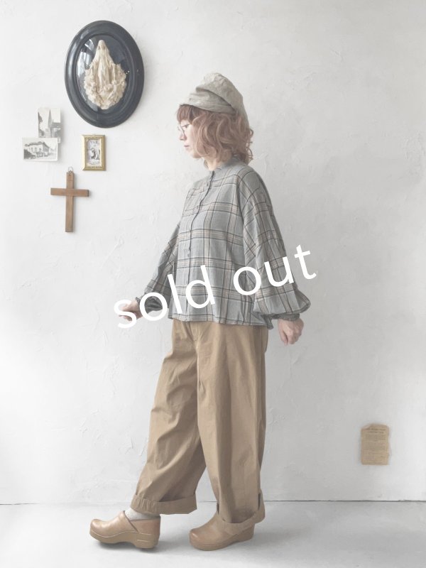 画像9: SO/バルーンスリーブブラウス・ベージュグレンチェック (9)