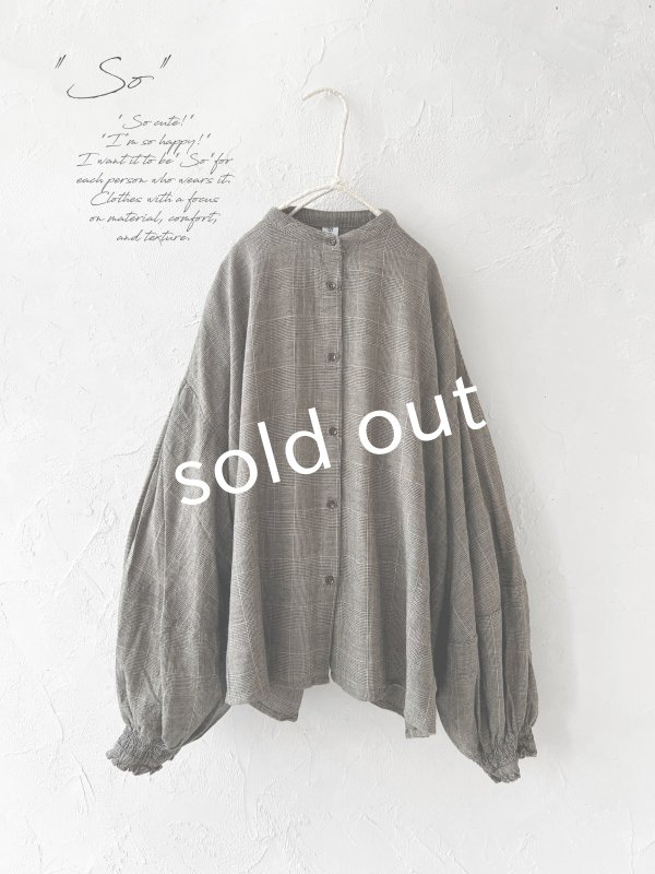 画像1: SO/バルーンスリーブブラウス・ベージュグレンチェック (1)