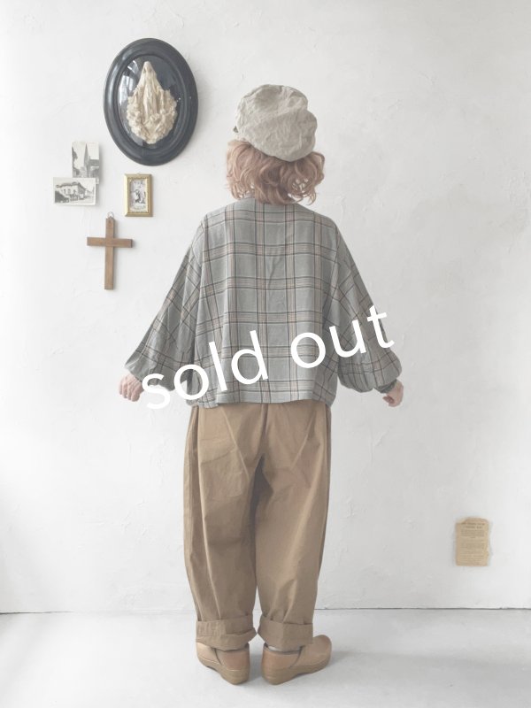画像10: SO/バルーンスリーブブラウス・ベージュグレンチェック (10)